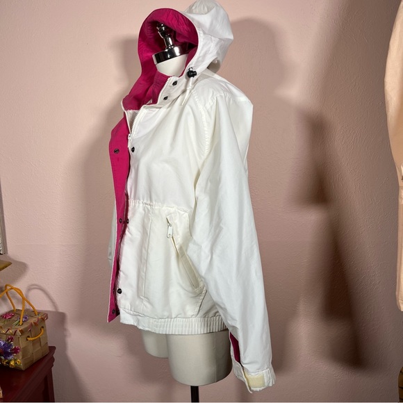 Vintage 80 90 Woolrich Oversized White Magenta Parka jacket with Hood Retro - Picture 4 of 16
